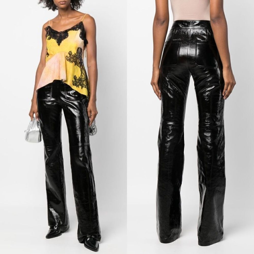 Rare! Dorothee Schumacher Lamb Leather Brown Pants Trousers Wide Leg Size XS